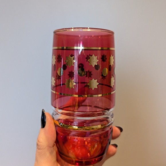 Vintage cranberry glass  Red and Gold Glass Tumblers - Picture 9 of 12